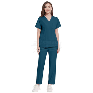 Women <b>Scrub</b> <b>Tops</b> Short Sleeve V Neck White Cotton Polyester Hospital Uniforms with Stethoscope and Clipboard - Product Image 6