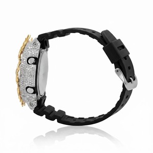 Luxury Antique Iced Out VVS Moissanite Diamond <b>Watch</b> Blue Dial Golden Thorn Bezel <b>Black</b> Rubber Strap Hip Hop Unisex - Product Image 4