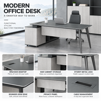 Bureau de direction moderne pour PDG avec armoire de rangement latérale, gestion des câbles, aspect bois, mobilier de bureau pour manager