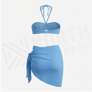 Ensemble bikini bandeau bleu pour femme avec décoration étoile de mer et jupe portefeuille, maillot de bain deux pièces - Product Image 2