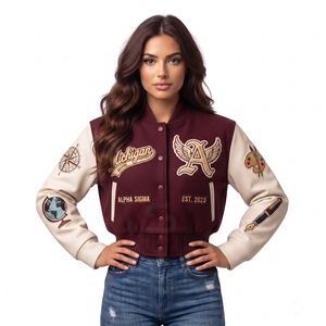 Chaqueta de béisbol corta estilo universitario para mujer, rellena de algodón, de manga larga, con rayas, estilo bomber. - Product Image 1