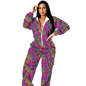 Mono informal de mujer con estampado floral, manga larga, cuello en V, cierre de cremallera, con bolsillos laterales, transpirable, de poliéster, para primavera - Product Image 1