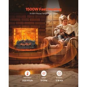 Inserto per Caminetto Elettrico da 25 Pollici con Telecomando, Stile Moderno, 5 Livelli di Luminosità Regolabili, Suono Crepitante, Riscaldatore a Effetto Legna - Product Image 4