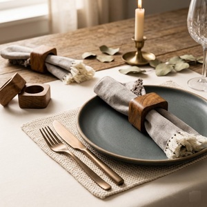 Ensemble d'anneaux de serviette en bois d'acacia faits à la main pour la décoration de table, porte-serviettes en bois écologiques pour mariages et fêtes - Product Image 5