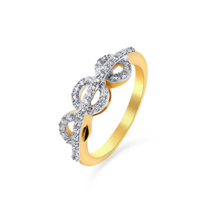 Elegance of <b>Circles</b> Diamond <b>Ring</b> Sparkling Pave Diamond Intertwined Band <b>Ring</b> in Solid Yellow Gold - Product Image 1