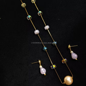 Classic American Diamond Bridal Jewelry <b>Set</b> Two-Piece Necklace and Earrings for Wedding Fashionable Classic Style - Product Image 1