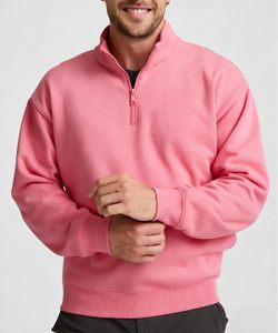 Sweat-shirts à col rond et quart de zip pour hommes, personnalisés, teints unis, à motif uni, doublés polaire, grammage lourd, style fermeture éclair, pour l'hiver 2026 - Product Image 2