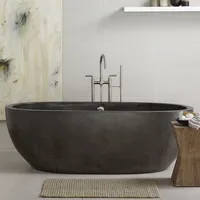 Baignoire de luxe autoportante en marbre massif sculpté à la main, style européen, écologique, avec accoudoir et robinet au sol, capacité 20 gallons