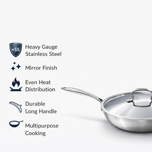Premium Tri-Ply Stainless Steel Non-Stick Fry <b>Pan</b> with Lid Durable Long Handle for Gas Cooker Frying & Sauting 22 cm - Product Image 6