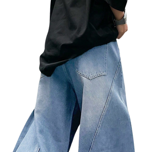 Jean en denim bleu clair pour homme, coupe ample, style streetwear décontracté, respirant, séchage rapide, 100 % coton, style vintage, longueur intégrale - Product Image 4