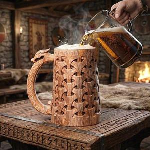 Chope à bière artisanale en bois foncé, rustique et faite à la main, pour bière, café, thé, bar, restaurant, camping, avec logo personnalisé, cadeau - Product Image 3