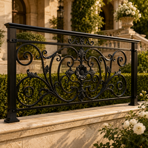 Rampe de jardin en fer forgé noir de luxe, balustrade décorative en métal, clôture de balcon et de terrasse, design décoratif extérieur - Product Image 3