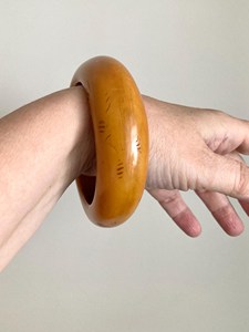Handmade Butterscotch Resin Bangle Chunky Tribal Carved Resin Craft Yellow Amber Dome Cuff Bracelet Women Jewelry - Product Image 5