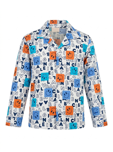 Conjunto de Pijama de Manga Larga con Estampado de Frutas en Mezcla de Algodón Rosa, Cuello Camisero, Suave, Transpirable y sin Etiquetas para Bebé - Product Image 1