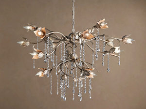 Lustre rond à <span class=keywords><strong>branches</strong></span> florales en <span class=keywords><strong>métal</strong></span> <span class=keywords><strong>argenté</strong></span> et doré vieilli avec gouttes de cristal, suspension de plafond pour hall d'entrée et salle à manger - Product Image 5
