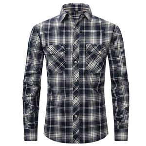 Chemise à carreaux à manches longues pour homme, vert et noir, en coton, style décontracté automne, avec logo personnalisé au choix. - Product Image 4