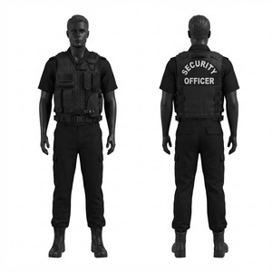 Uniforme de Seguridad de Sarga de Polialgodón Premium 240 GSM, Chaleco Táctico Negro, Pantalones Cargo, Conjunto de Ropa de Trabajo con Logotipo Personalizado Bordado para Guardias - Product Image 1