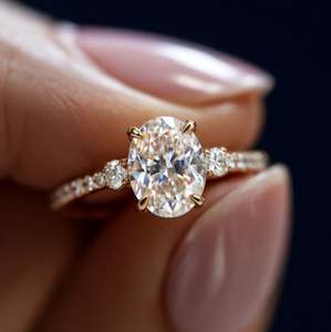 แหวนเงินแท้ 925 รูปไข่ประดับมอสซาไนต์ ชุบทอง 14K แบบหนามเตย สำหรับงานหมั้น งานเลี้ยง ของขวัญสุดโรแมนติกสำหรับเธอ - Product Image 5