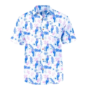 เสื้อเชิ้ตแขนสั้นผู้ชายไซส์ใหญ่ พิมพ์ลายดอกไม้และนก ปกคอปก ติดกระดุม ใส่สบายๆ ในฤดูร้อน ระบายอากาศได้ดี - Product Image 5
