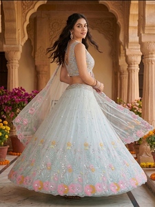 Lehenga Choli de Novia en Color Pastel con Bordado Floral, Traje de Boda de Diseñador, Lehenga de Compromiso para Mujer, Conjunto de Dupatta, Atuendo Étnico de Lujo - Product Image 3