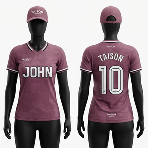 เสื้อฟุตบอลหญิง 150 GSM ผ้าไมโครเมชโพลีเอสเตอร์ สีชมพูสด ดำ คอวี พิมพ์ลายแบบซับลิเมชั่นตามสั่ง สำหรับทีม - Product Image 4