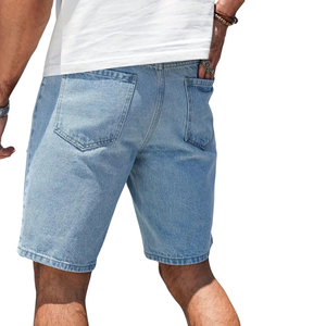 Pantalones Cortos de Mezclilla para Hombre, Color Azul Claro, Transpirables, Lavados, Desgastados, de Algodón, Corte Recto, Rasgados, Casuales, de Verano, con Cinco Bolsillos, Botones y Cierre - Product Image 2