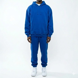 Ensemble de survêtement unisexe noir mat streetwear coupe oversize en molleton de coton épais avec sweat à capuche et pantalon de jogging deux pièces - Product Image 2