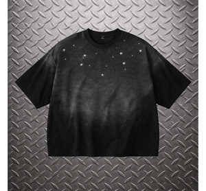 Camiseta Personalizada con Pedrería, Diseño de Rayos de Sol, Talla Grande, Color Negro Degradado, con Tachuelas de Estrella, Estilo Hip Hop, Moda Urbana, Camisetas de Algodón para Hombre - Product Image 1