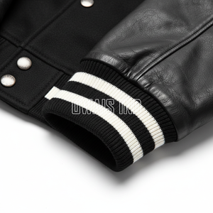 Veste universitaire grise pour homme avec manches en cuir, logo brodé et motif de patch numéro 23, motif lettres sur le devant, style décontracté - Product Image 4