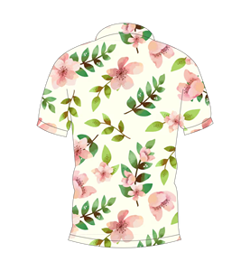 Mens <b>Cherry</b> Blossom Floral Print Polo Shirt Summer Short Sleeve Casual Collared Button <b>Top</b> Breathable Lightweight Tee - Product Image 2