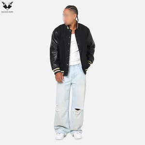 Autumn Unisex Varsity Bomber Jackets, Solid Black Color Good Selling Highest Quality Best Seller Men Outer Wear Varsity Jackets - Product Image 5