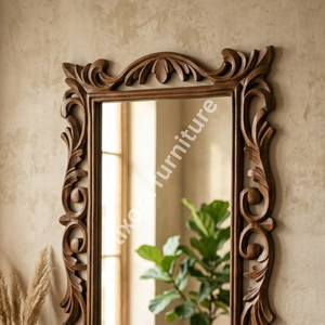 Luxury Handcrafted Solid Wood <b>Wall</b> <b>Mirror</b> Frame Ornate French Provincial Scroll Carving Walnut Brown - Product Image 3