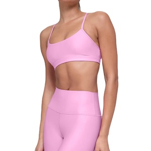 Nuevo Conjunto de Leggings y Sujetador Deportivo Transpirable de Spandex/Nylon de Cintura Alta para Yoga, Correr y Fitness con Diseño Sólido y Logotipo en la Cintura - Product Image 1