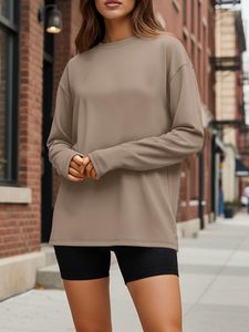Camiseta de Punto de Manga Larga para Mujer, a la Moda, Informal, con Cuello Redondo, Suave y Cómoda, con Logotipo Personalizado, Corte Ajustado - Product Image 1