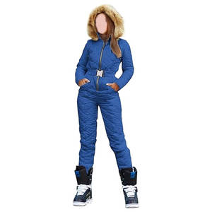 Traje de esquí de invierno para mujer, mono de una pieza con capucha y cuello de piel, traje de nieve impermeable y aislado, abrigo deportivo para exteriores - Product Image 4