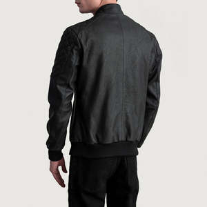 Sven Tumbled Schwarze Leder-Bomberjacke Atmungsaktiv Winddicht Stehkragen Anpassbare Stickerei Lässige Herren-Winterjacke mit Reißverschluss - Product Image 2