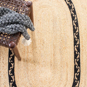 Alfombra de yute/algodón tejida a mano de fibra natural en marrón/Negro Juego de alfombras y accesorios - Product Image 5