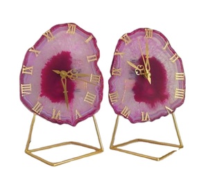 Natural Agate PINK Color Gemstone Coaster <b>Clock</b> Crystal Slice Golden Border Plated Polished Waterproof Mascot Home Decor Gujarat - Product Image 6