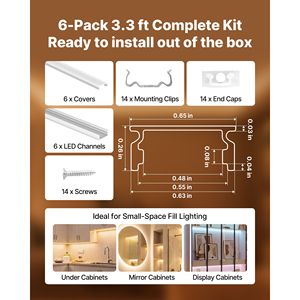 Confezione da 6 Profili LED a U in Alluminio da 1M (3.3 Ft) con Copertura Opaca e Tappi Terminali, Clip di Montaggio, Accessori per Strisce LED - Product Image 4