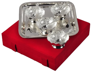 Plateau de luxe finition argentée avec quatre bols – Ensemble de vaisselle élégant en métal pour cadeau de mariage et repas - Product Image 3