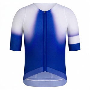 Maillot de cyclisme pour homme, bleu et blanc dégradé, manches courtes, maille respirante, 100% polyester, imprimé par sublimation, vêtement de sport - Product Image 1