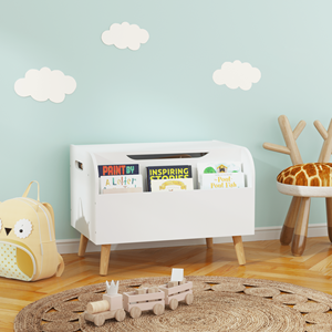 Caja de juguetes de madera con estantería frontal, tapa abatible y organizador de bisagras de seguridad para niños y niñas, juguetes para habitación de niños, banco para sala de juegos - Product Image 5
