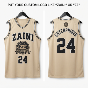 Camiseta de Baloncesto para Hombre, 160 GSM, Malla de Poliéster Premium, Beige y Negro, Logotipo Personalizado, Sublimación, Bordado, Transferencia Térmica, Uniforme de Equipo - Product Image 1
