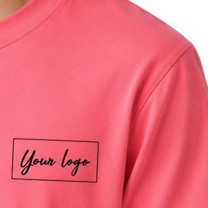 เสื้อยืดโอเวอร์ไซส์สีชมพูสำหรับผู้ชาย แขนสั้น ผ้าฝ้าย คอกลม พิมพ์ลายโลโก้ที่อก สไตล์ลำลอง สตรีทแวร์ ทรงหลวม แฟชั่นเสื้อผ้าฤดูร้อน - Product Image 4