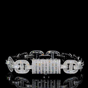 New Hip Hop Style 18K Gold With Moissanite Round & Baguette Diamond Studded Wedding Wear And Party Wear Bracelet For <b>Men</b> - Product Image 2