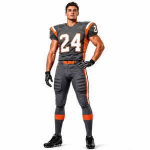 Maillot de football américain noir et orange pour homme, col en V, manches courtes, personnalisable, anti-humidité, en maille 100 % polyester, uniforme pour tous - Product Image 4