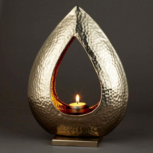 Elegante portavelas de metal color plata que crea una atmósfera serena, ideal para meditación o relajación. - Product Image 5