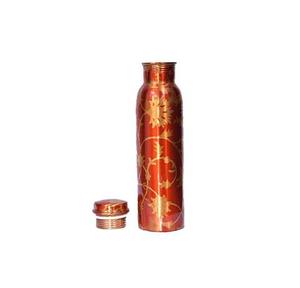 Copper <b>Water</b> <b>Bottle</b> With Oriental Design Red And Gold Pattern Portable Travel <b>Bottle</b> - Product Image 1