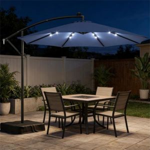 Parasol de terrasse et de cour extérieur bleu foncé avec base solaire - Product Image 1