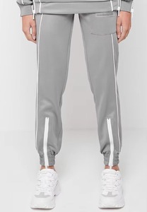 Conjunto Deportivo de Dos Piezas para Mujer, Color Gris con Ribete Blanco, Cierre Lateral con Cremallera, Top Holgado con Cuello Redondo, Pantalones Jogger con Cierre en el Tobillo, Estilo Casual - Product Image 4